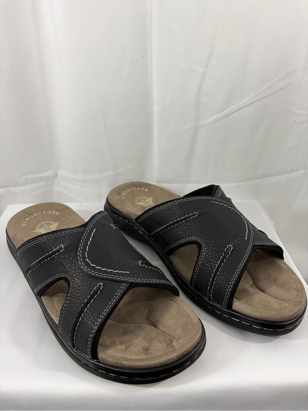 NWT Dockers Men's Size 9 Black Slide Sandals with Contrast Stitching